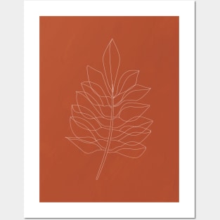 Abstract Line Work, Terracotta, Boho, Minimalist Leaf, Earth Tones Posters and Art